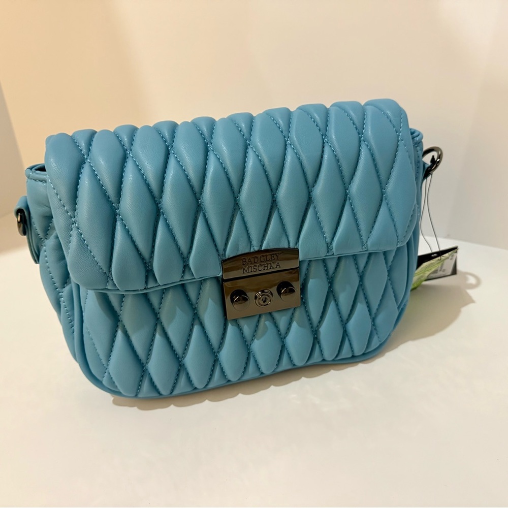 Badgley Mischka Teal Quilted Crossbody Bag - Picture 3 of 7